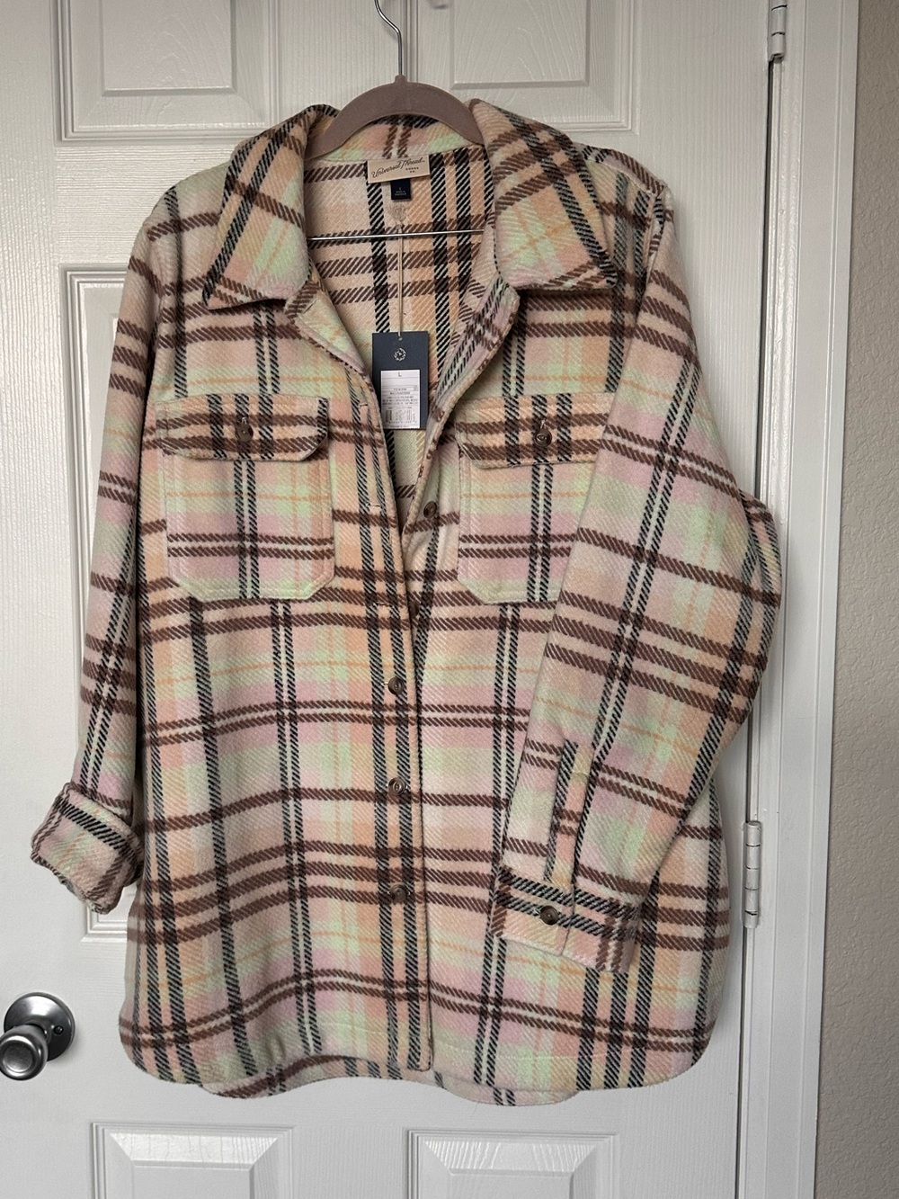 Universal Thread Pink & Brown Plaid Utility Shacket
